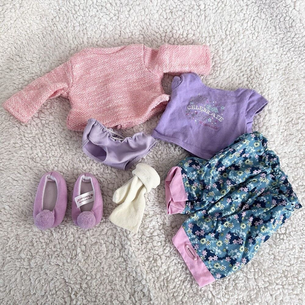 American Girl Clothes Small Lot 18” Doll Pjs Slippers Sweater Purple Pink